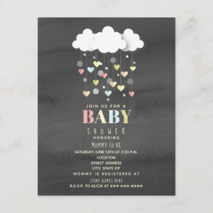 Wolken + Harten Waterverf Neutraal Baby shower Kaart