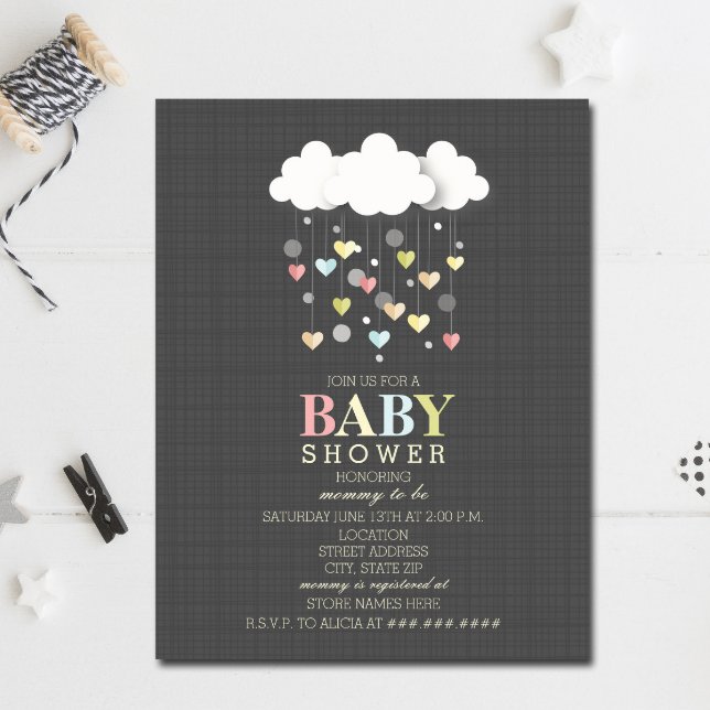 Wolken + Hearts Neutraal Baby shower Kaart