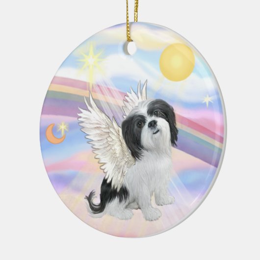 Wolken - Lhasa Apso (zwart-wit) Keramisch Ornament (Links)