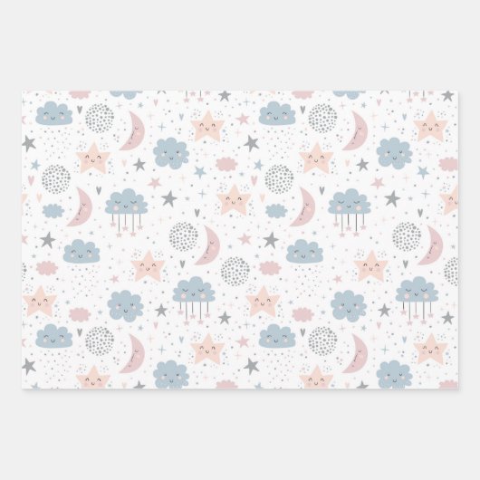 Wolken Maan Sterren Inpakpapier Vel (Voorkant)