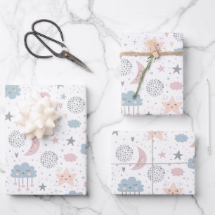 Wolken Maan Sterren Inpakpapier Vel