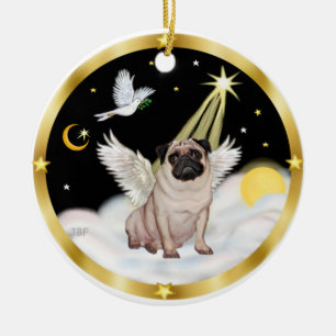 Wolken (N)- Pug Engel (reebruin) Keramisch Ornament