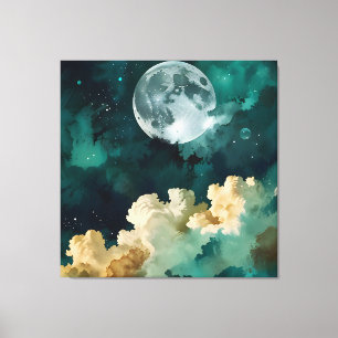 Wolken onder de maan canvas afdruk