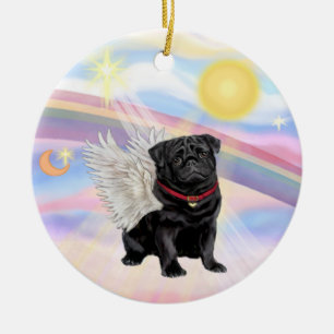 Wolken - Pug Angel (zwart) Keramisch Ornament