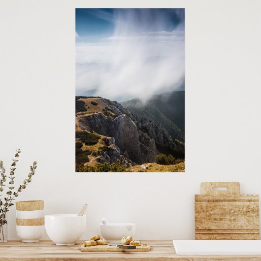 Wolken rollend over bergen poster (Keuken)