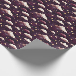 Wolken & Sterren op Donker Paarse Cadeaupapier