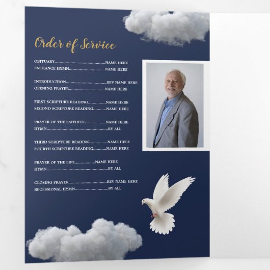 Wolken Viering van het Leven Foto Obituary Trifold Drieluik Uitnodiging (Binnenzijde eerst)