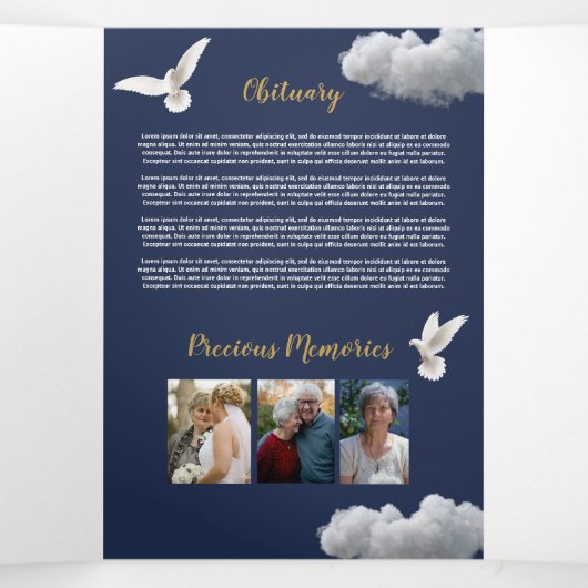 Wolken Viering van het Leven Foto Obituary Trifold Drieluik Uitnodiging (Binnenkant midden)