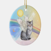 Wolken - Zilveren Tabby Tiger Cat Angel Keramisch Ornament (Rechts)