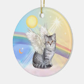 Wolken - Zilveren Tabby Tiger Cat Angel Keramisch Ornament (Links)