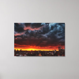 Wolken, zonnebank en rood canvas afdruk