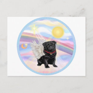 Wolken - Zwarte Pug Engel Briefkaart