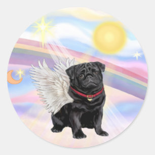 Wolken - Zwarte Pug Engel Ronde Sticker