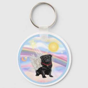 Wolken - Zwarte Pug Engel Sleutelhanger