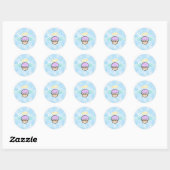 wolkenachtergrond, cupcake engel zonder tekst ronde sticker (Vel)