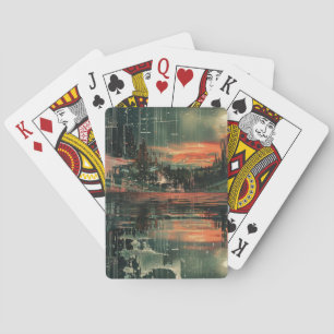 Wolkenkrabbers bij nacht Abstracte kunst speelkaar Pokerkaarten