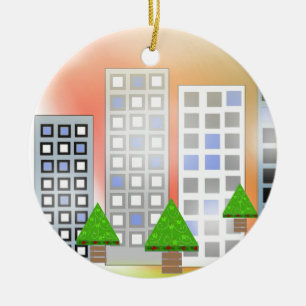 Wolkenkrabbers met Kerstbomen Keramisch Ornament
