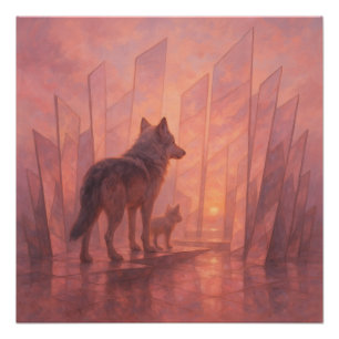 Wolven bij het Sunrise Mirror Pad – GeoWild Art Perfect Poster