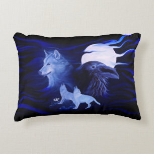 Wolven en Raven met volle maan Accent Kussen