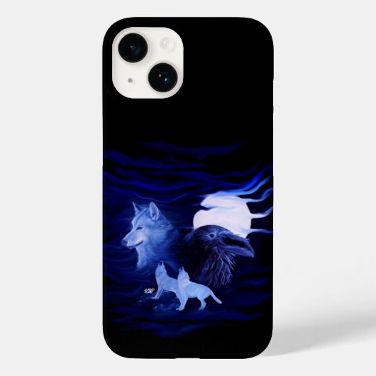 Wolven en Raven met volle maan Case-Mate iPhone Case (Achterkant)