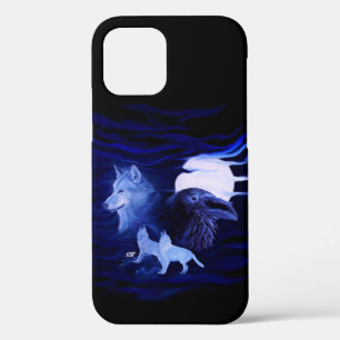 Wolven en Raven met volle maan iPhone 12 Hoesje