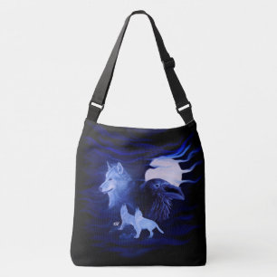 Wolven en Raven met volle maan Crossbody Tas