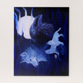 Wolven en Raven met volle maan Legpuzzel (Verticaal)