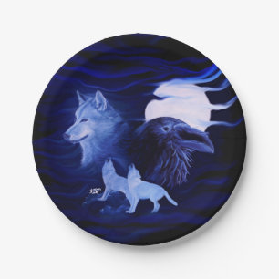 Wolven en Raven met volle maan Papieren Bordje