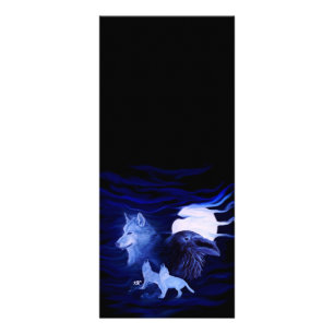 Wolven en Raven met volle maan Reclamekaart