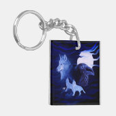 Wolven en Raven met volle maan Sleutelhanger (Voorkant Links)