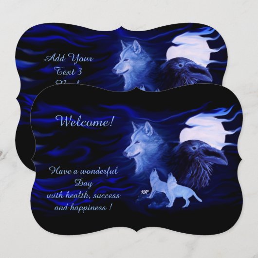Wolven en Raven met volle maan, voeg Jouw tekst to Kaart (Voorkant / Achterkant)