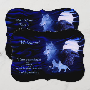 Wolven en Raven met volle maan, voeg Jouw tekst to Kaart