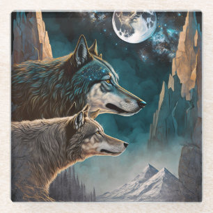 Wolven Full Moon Fantasy Landscape Glazen Onderzetter