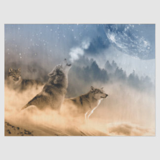 Wolven Howling bij de maan Tissuepapier