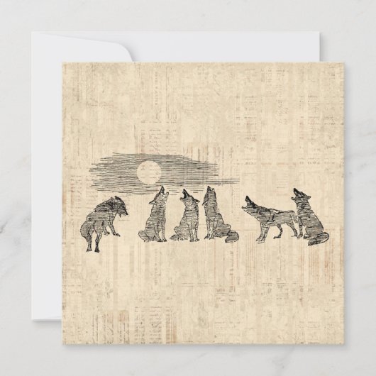 Wolven Howling van de  Wolfkunst van Moon Feestdagenkaart (Voorkant)