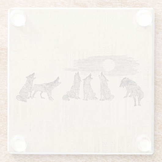 Wolven Howling van de Wolfkunst van Moon Glazen Onderzetter (Achterkant)
