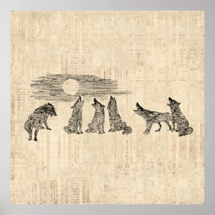 Wolven Howling van de  Wolfkunst van Moon Poster
