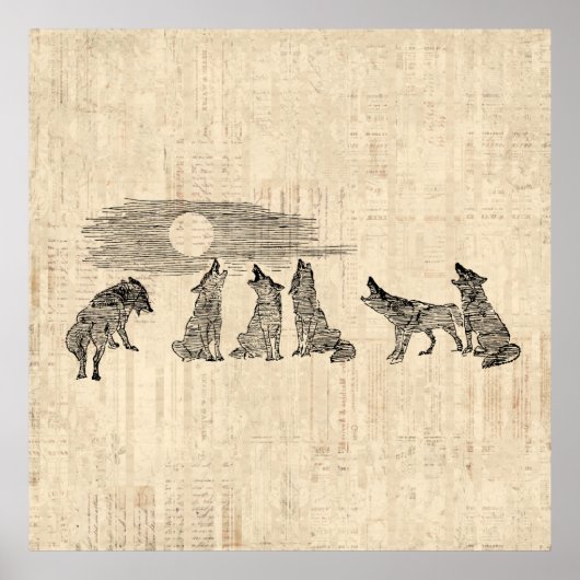 Wolven Howling van de  Wolfkunst van Moon Poster (Voorkant)