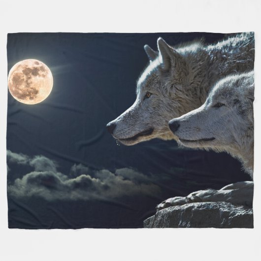 Wolven in de moonlight vlootsbank, groot fleece deken (Voorkant (Horizontaal))