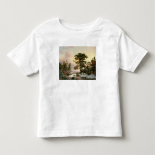 Wolven in een winterlandschap (olie op het paneel) kinder shirts