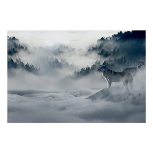 Wolven in het winterlandschap Snowy Perfect Poster (Voorkant)