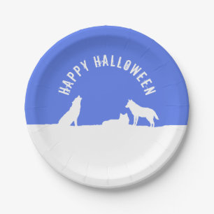 Wolven in sneeuw, Happy Halloween Papieren Bordje