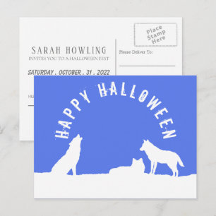 Wolven in sneeuw, uitnodiging van de Halloween-par Briefkaart