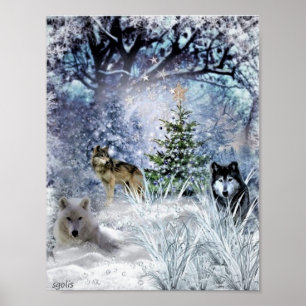 Wolven in Winter Kerstmis in het Bos Poster