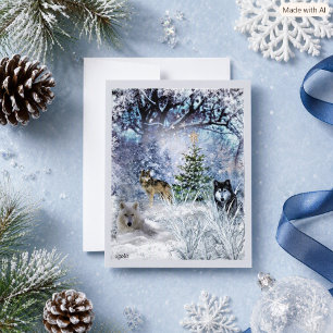 Wolven met Kerst een Winter Wonderland Plat Kaart