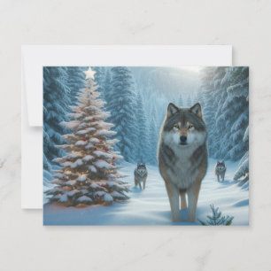 Wolven met Kerst een Winter Wonderland Plat Kaart