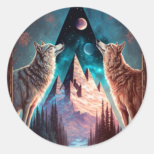 Wolven Mountain Visionary Fantasy Art Ronde Sticker (Voorkant)