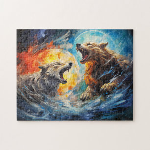 Wolven Sköll en Hati jagen maan en zon Legpuzzel