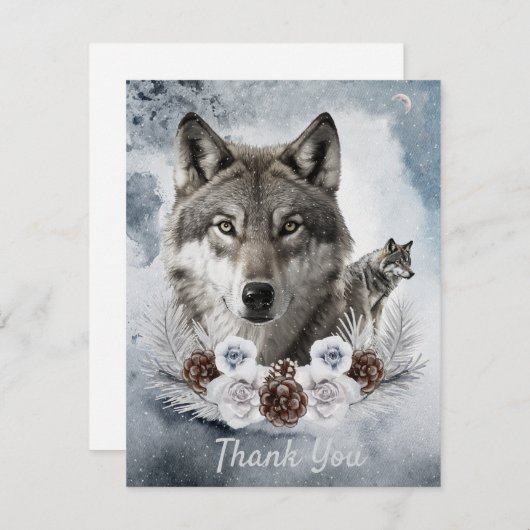 Wolven Waterverf Winter Bedankkaart (Voorkant / Achterkant)