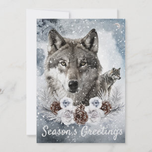 Wolven Waterverf Winter Kerstmis Feestdagenkaart